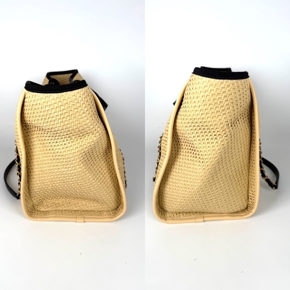 Authentic CHANEL Deauville Straw Raffia Calfskin Beige Large Shopping Tote - Picture 5 of 11